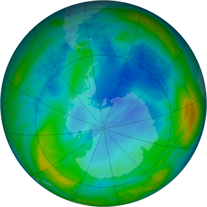 Antarctic ozone map for 03 July 2003